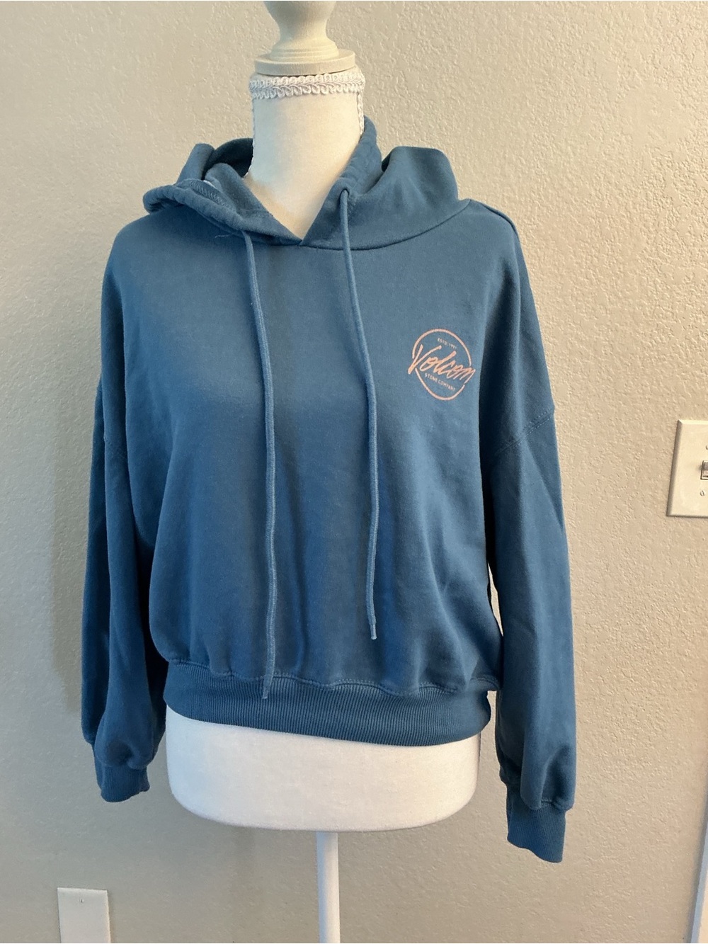 Volcom Blue oversized Scoop-Neck Hooded Pullover with Script Logo